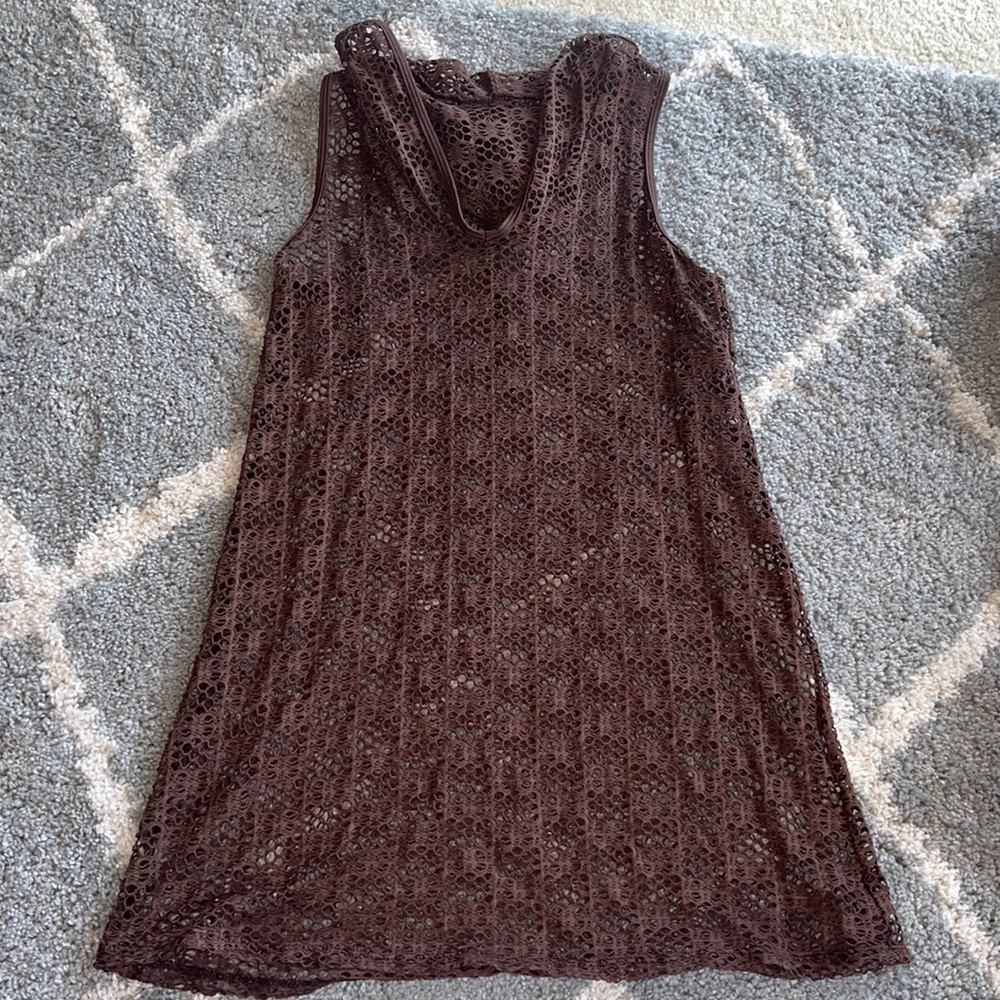 🖤Pick 5/$25 Brown Swimsuit Coverup Dress w/ Hood - Size S